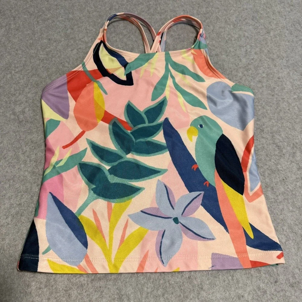 Tea Brand Girls Swim Top Long Sleeved bright And Colorful All Over Bird Print 12